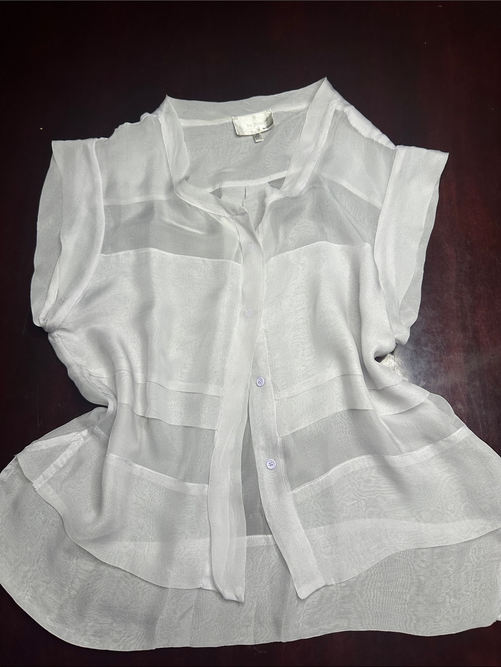 Women’s White Sheer Button-Front Top Silk